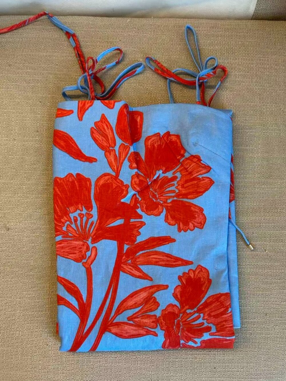 Cara Cara Sky Blue Midi Dress with Bold Red Floral Print - Picture 6 of 12